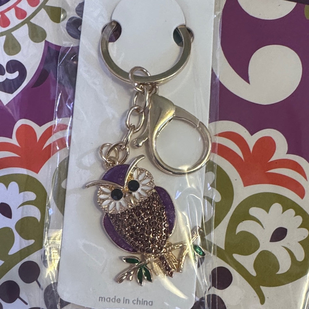 Purple and Gold Owl Keychain - Picture 2 of 2